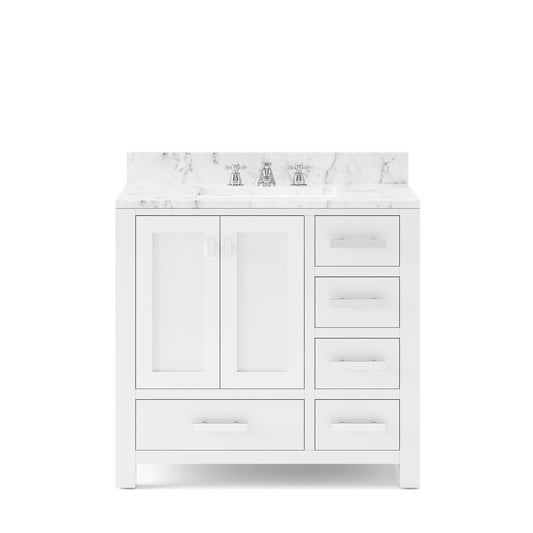 Water Creation | 36 Inch Wide Pure White Single Sink Bathroom Vanity With Faucets From The Madison Collection | MS36CW01PW-000BX0901