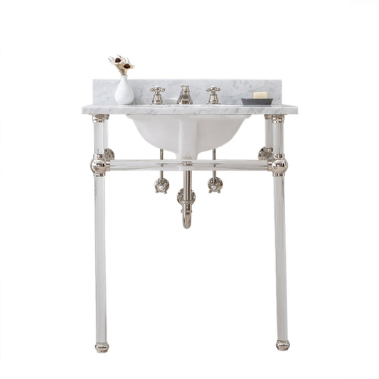 Water Creation | Empire 30 Inch Wide Single Wash Stand, P-Trap, and Counter Top with Basin included in Polished Nickel (PVD) Finish | EP30C-0500