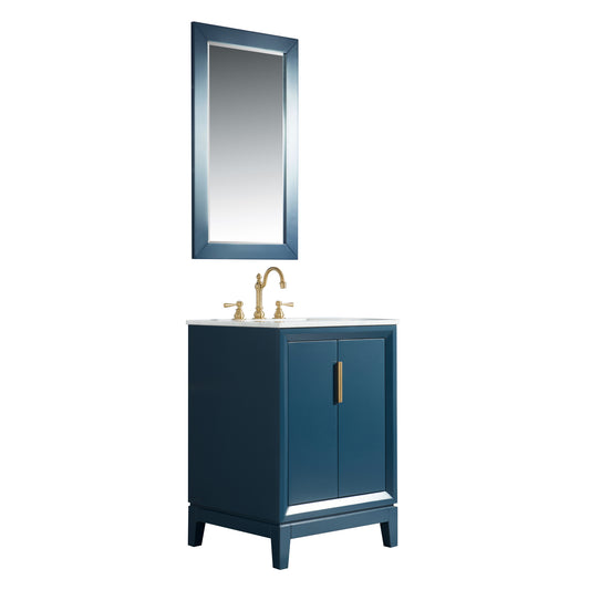 Water Creation | Elizabeth 24-Inch Single Sink Carrara White Marble Vanity In Monarch Blue With Matching Mirror(s) and F2-0012-06-TL Lavatory Faucet(s) | EL24CW06MB-R21TL1206
