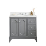 Water Creation | Queen 36-Inch Single Sink Quartz Carrara Vanity In Cashmere Grey  | QU36QZ01CG-000000000