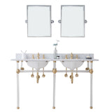 Water Creation | Empire 60 Inch Wide Double Wash Stand, P-Trap, Counter Top with Basin, F2-0013 Faucet and Mirror included in Satin Gold Finish | EP60E-0613