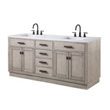 Water Creation | Chestnut 72 In. Double Sink Carrara White Marble Countertop Vanity In Grey Oak with Grooseneck Faucets | CH72CW03GK-000BL1403