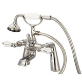 Water Creation | Vintage Classic 7 Inch Spread Deck Mount Tub Faucet With Handheld Shower in Polished Nickel (PVD) Finish With Porcelain Lever Handles, Hot And Cold Labels Included | F6-0003-05-CL