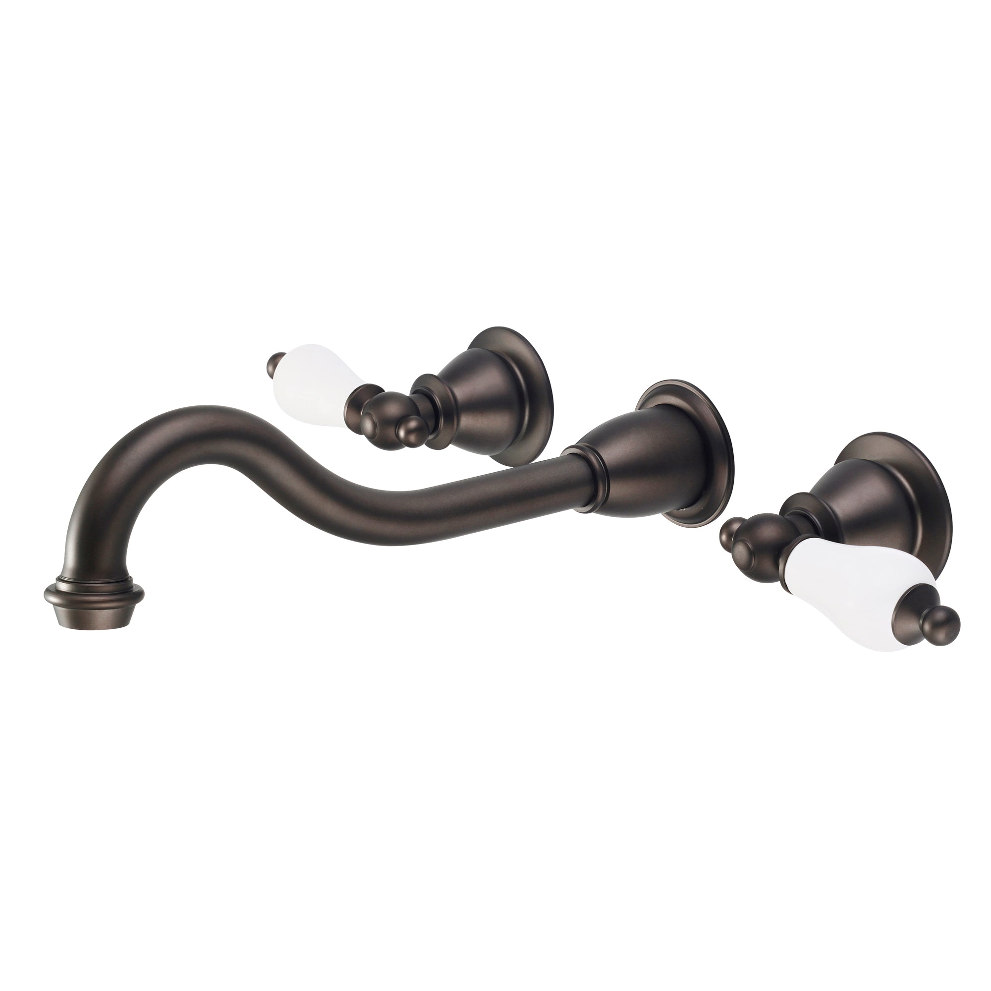 Water Creation | Elegant Spout Wall Mount Vessel/Lavatory Faucets in Oil-rubbed Bronze Finish Finish With Porcelain Lever Handles Without labels | F4-0001-03-PL