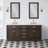 Water Creation | Chestnut 72 In. Double Sink Carrara White Marble Countertop Vanity In Brown Oak with Grooseneck Faucets | CH72CW06BK-000BL1406
