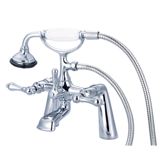 Water Creation | Vintage Classic 7 Inch Spread Deck Mount Tub Faucet With Handheld Shower in Chrome Finish With Metal Lever Handles Without Labels | F6-0003-01-AL