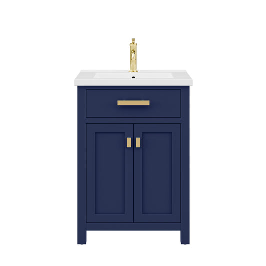 Water Creation | 24 Inch Monarch Blue MDF Single Bowl Ceramics Top Vanity With Double Door From The MYRA Collection | MY24CR06MB-000000000