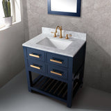 Water Creation | 30 Inch Monarch Blue Single Sink Bathroom Vanity With F2-0012 Satin Gold Faucet From The Madalyn Collection | MA30CW06MB-000TL1206