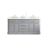 Water Creation | 72" Palace Collection Quartz Carrara Cashmere Grey Bathroom Vanity Set With Hardware And F2-0012 Faucets in Satin Gold Finish And Only Mirrors in Chrome Finish | PA72QZ06CG-000TL1206