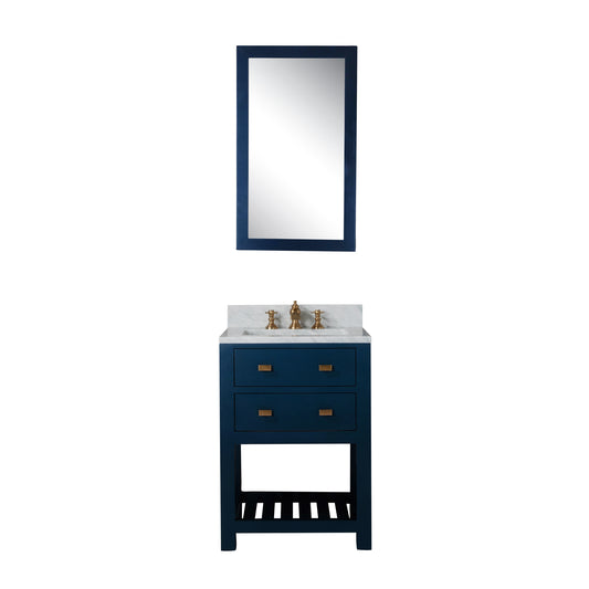 Water Creation | 24 Inch Monarch Blue Single Sink Bathroom Vanity With F2-0013 Satin Gold Faucet And Mirror From The Madalyn Collection | MA24CW06MB-R21FX1306