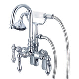 Water Creation | Vintage Classic Adjustable Spread Wall Mount Tub Faucet With Gooseneck Spout, Swivel Wall Connector & Handheld Shower in Chrome Finish With Metal Lever Handles Without Labels | F6-0011-01-AL