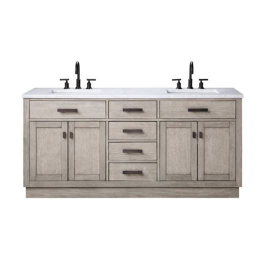 Water Creation | Chestnut 72 In. Double Sink Carrara White Marble Countertop Vanity In Grey Oak | CH72CW03GK-000000000