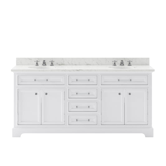 Water Creation | 72 Inch Pure White Double Sink Bathroom Vanity With Faucet From The Derby Collection | DE72CW01PW-000BX0901