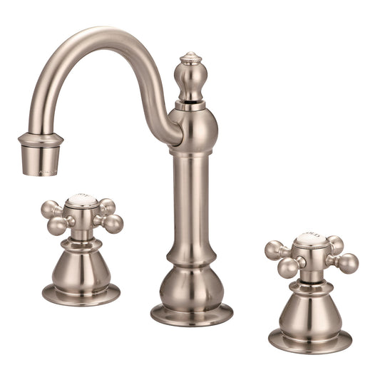 Water Creation | American 20th Century Classic Widespread Lavatory F2-0012 Faucets With Pop-Up Drain in Brushed Nickel Finish With Metal Lever Handles, Hot And Cold Labels Included | F2-0012-02-BX