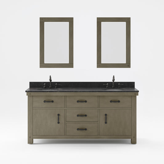 Water Creation | 72 Inch Grizzle Grey Double Sink Bathroom Vanity With Mirrors And Faucets With Blue Limestone Counter Top From The ABERDEEN Collection | AB72BL03GG-A24BX1203
