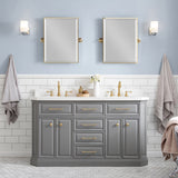 Water Creation | 60" Palace Collection Quartz Carrara Cashmere Grey Bathroom Vanity Set With Hardware And F2-0012 Faucets in Satin Gold Finish And Only Mirrors in Chrome Finish | PA60QZ06CG-E18TL1206