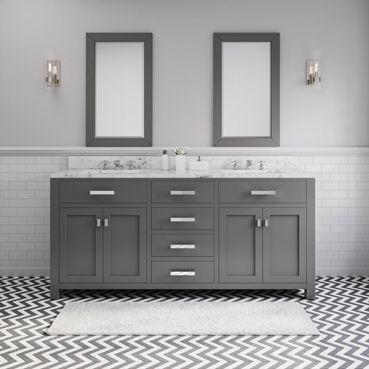 Water Creation | 72 Inch Cashmere Grey Double Sink Bathroom Vanity With 2 Matching Framed Mirrors And Faucets From The Madison Collection | MS72CW01CG-R24BX0901