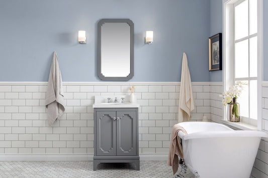 Water Creation | Queen 24-Inch Single Sink Quartz Carrara Vanity In Cashmere Grey  | QU24QZ01CG-000000000