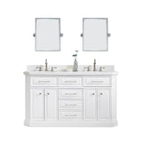 Water Creation | 60" Palace Collection Quartz Carrara Pure White Bathroom Vanity Set With Hardware And F2-0012 Faucets, Mirror in Polished Nickel (PVD) Finish | PA60QZ05PW-E18TL1205