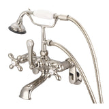 Water Creation | Vintage Classic Adjustable Center Wall Mount Tub Faucet With Swivel Wall Connector & Handheld Shower in Polished Nickel (PVD) Finish With Metal Lever Handles, Hot And Cold Labels Included | F6-0009-05-AX