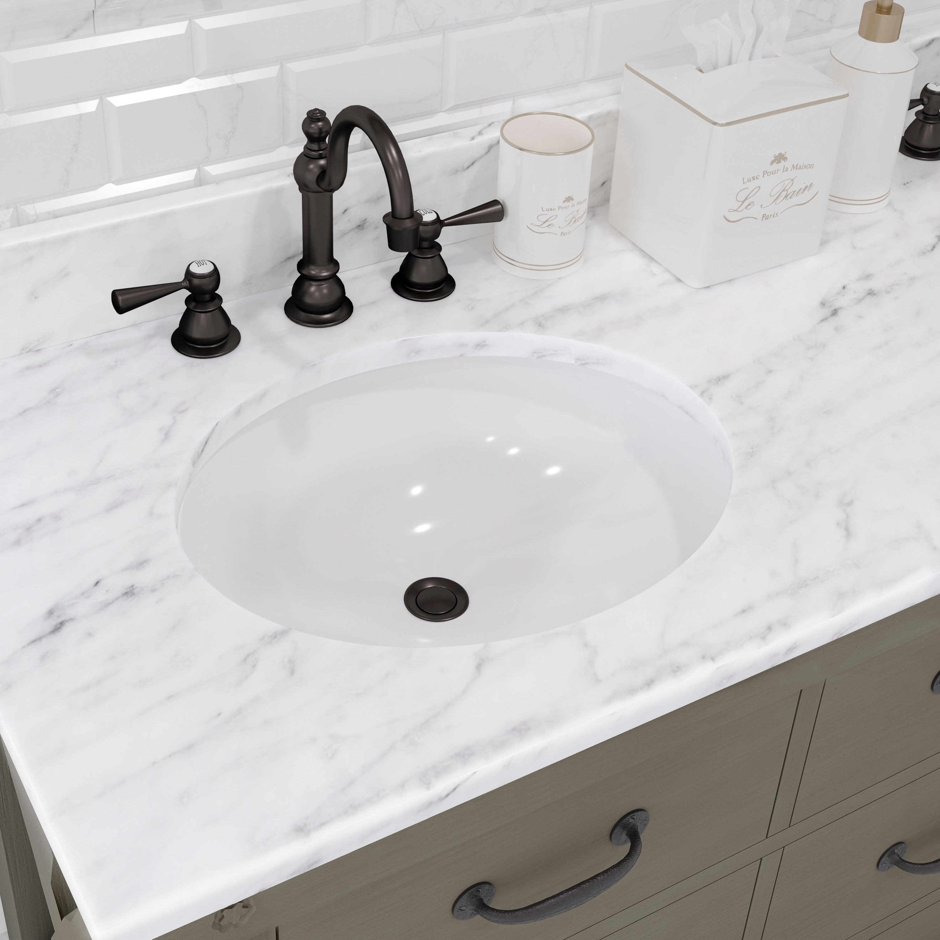 Water Creation | 60 Inch Grizzle Grey Double Sink Bathroom Vanity With Mirrors And Faucets With Carrara White Marble Counter Top From The ABERDEEN Collection | AB60CW03GG-A24BX1203