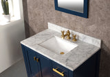 Water Creation | Madison 36-Inch Single Sink Carrara White Marble Vanity In Monarch Blue With F2-0013-06-FX Lavatory Faucet | MS36CW06MB-000FX1306