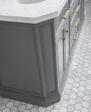 Water Creation | 72" Palace Collection Quartz Carrara Cashmere Grey Bathroom Vanity Set With Hardware in Satin Gold Finish And Only Mirrors in Chrome Finish | PA72QZ06CG-E18000000