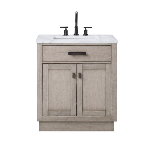 Water Creation | Chestnut 30 In. Single Sink Carrara White Marble Countertop Vanity In Grey Oak | CH30CW03GK-000000000