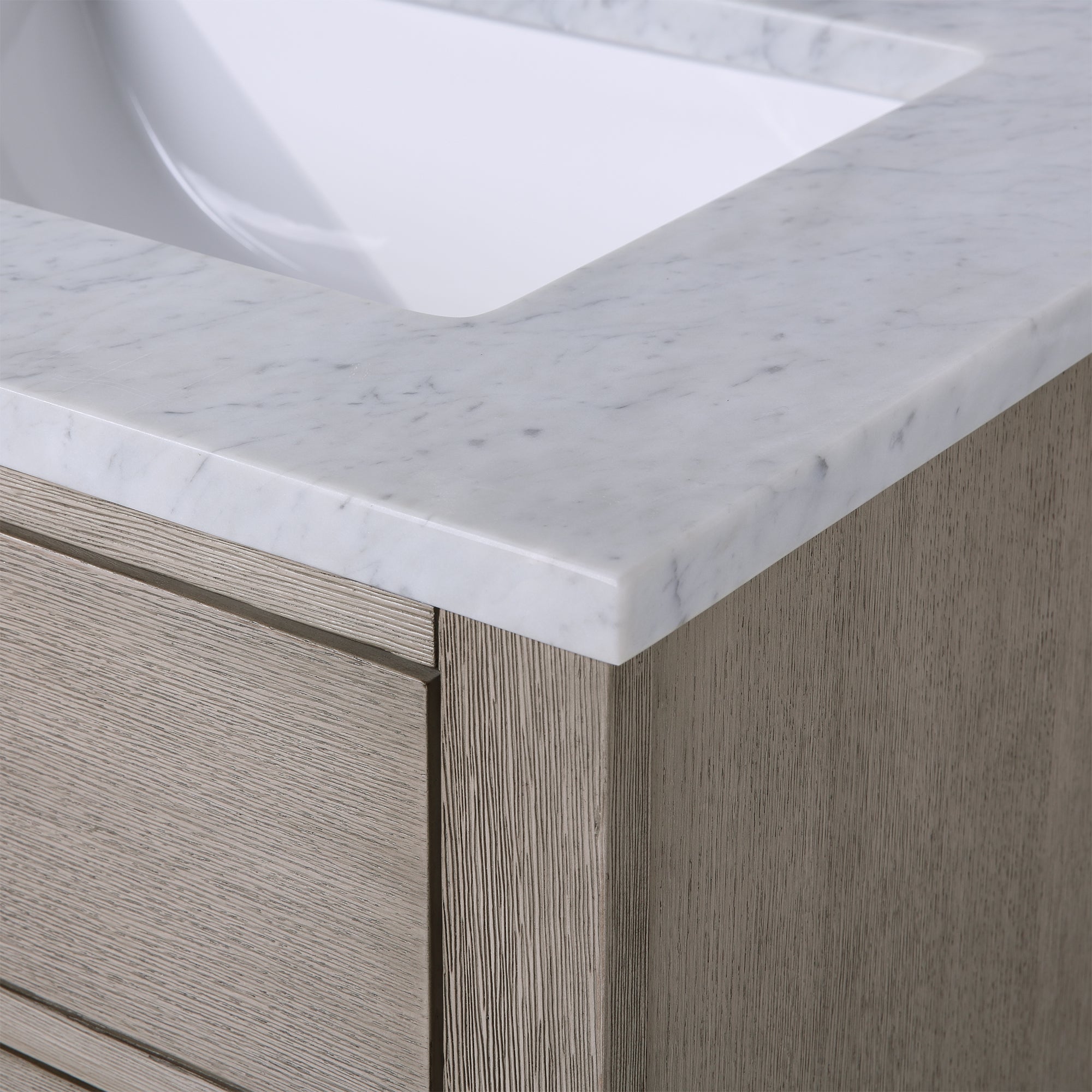 Water Creation | Chestnut 60 In. Double Sink Carrara White Marble Countertop Vanity In Grey Oak | CH60CW03GK-000000000