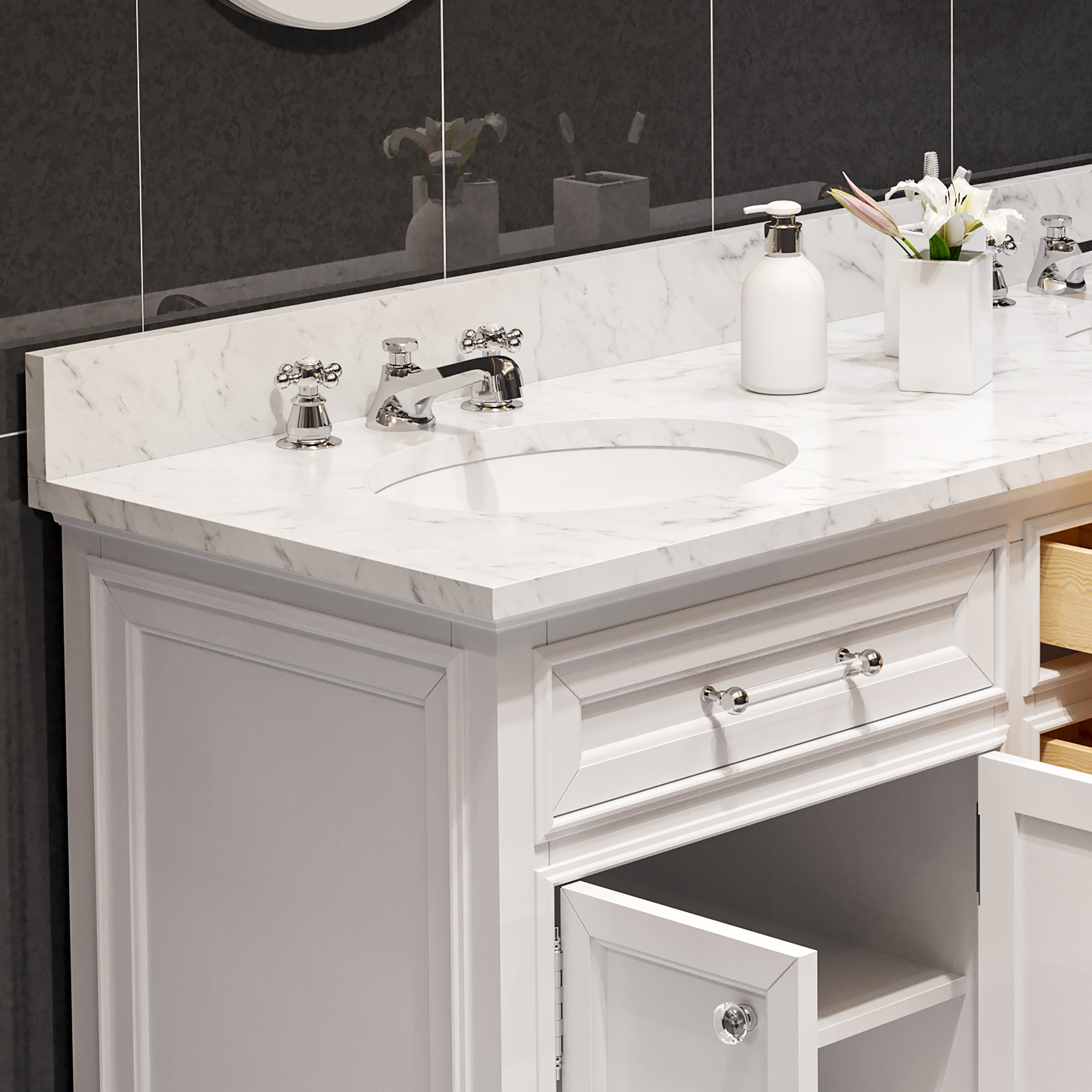 Water Creation | 60 Inch Pure White Double Sink Bathroom Vanity With Matching Framed Mirrors From The Derby Collection | DE60CW01PW-O21000000