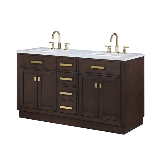 Water Creation | Chestnut 60 In. Double Sink Carrara White Marble Countertop Vanity In Brown Oak | CH60CW06BK-000000000