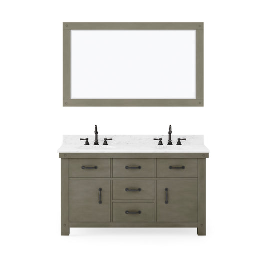 Water Creation | 60 Inch Grizzle Grey Double Sink Bathroom Vanity With Mirror With Carrara White Marble Counter Top From The ABERDEEN Collection | AB60CW03GG-A60000000