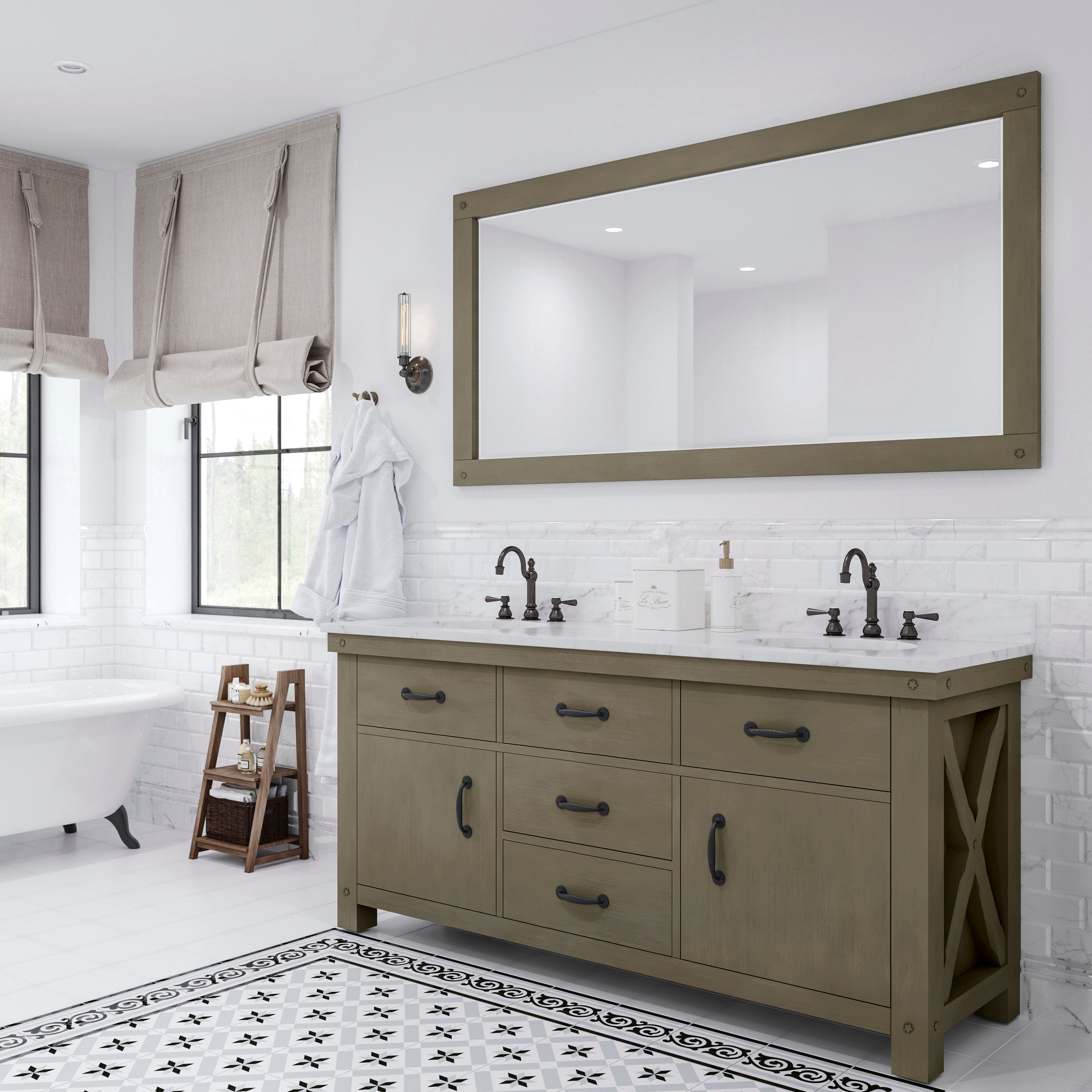 Water Creation | 72 Inch Grizzle Grey Double Sink Bathroom Vanity With Mirror With Carrara White Marble Counter Top From The ABERDEEN Collection | AB72CW03GG-A72000000