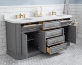 Water Creation | 72" Palace Collection Quartz Carrara Cashmere Grey Bathroom Vanity Set With Hardware And F2-0013 Faucets in Satin Gold Finish And Only Mirrors in Chrome Finish | PA72QZ06CG-E18FX1306