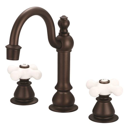 Water Creation | American 20th Century Classic Widespread Lavatory F2-0012 Faucets With Pop-Up Drain in Oil-rubbed Bronze Finish With Porcelain Cross Handles, Hot And Cold Labels Included | F2-0012-03-PX