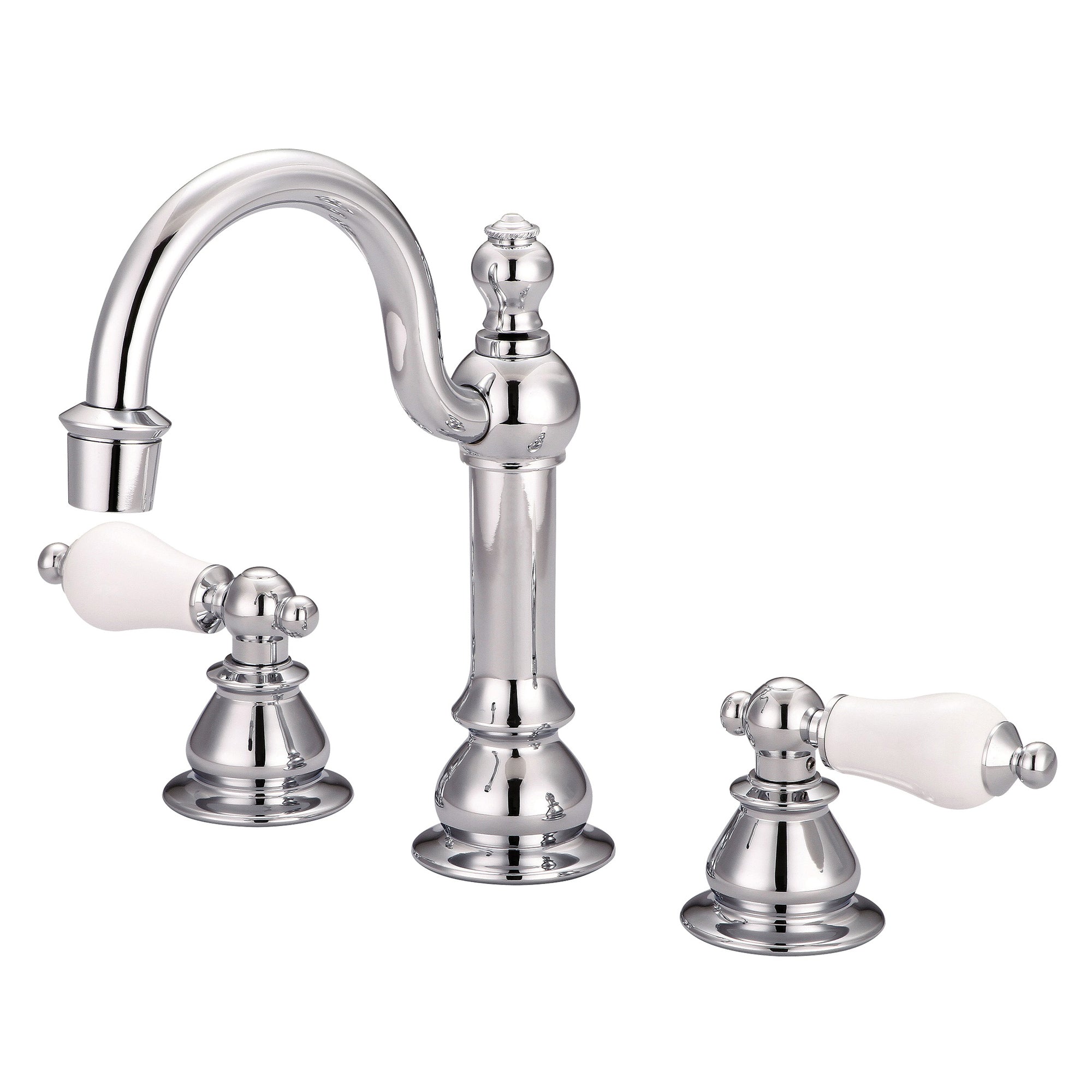 Water Creation | American 20th Century Classic Widespread Lavatory F2-0012 Faucets With Pop-Up Drain in Chrome Finish With Porcelain Lever Handles | F2-0012-01-PL