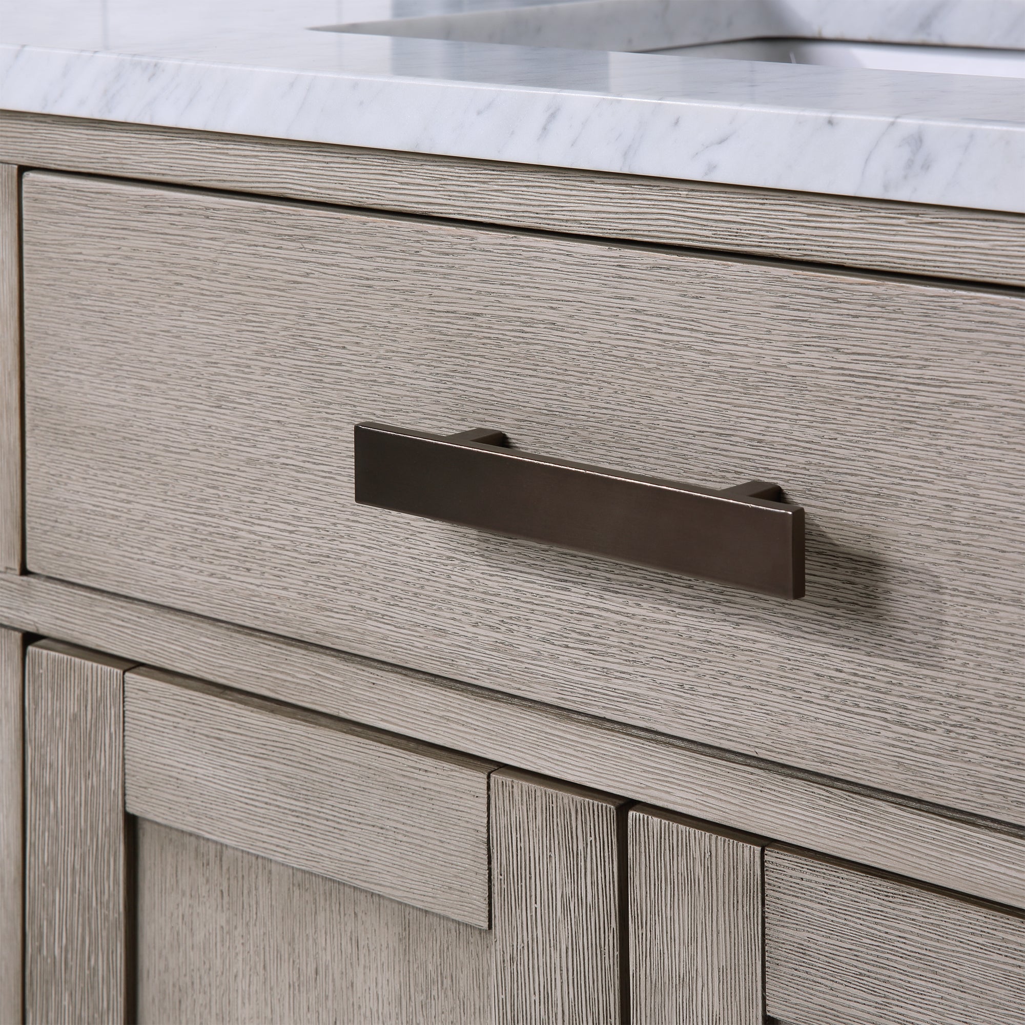 Water Creation | Chestnut 60 In. Double Sink Carrara White Marble Countertop Vanity In Grey Oak with Mirrors | CH60CW03GK-R21000000