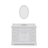Water Creation | 48 Inch Pure White Single Sink Bathroom Vanity With Matching Framed Mirror And Faucet From The Derby Collection | DE48CW01PW-O24BX0901
