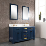 Water Creation | Madison 60-Inch Double Sink Carrara White Marble Vanity In Monarch Blue | MS60CW06MB-000000000