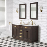 Water Creation | Chestnut 60 In. Double Sink Carrara White Marble Countertop Vanity In Brown Oak with Grooseneck Faucets and Mirrors | CH60CW06BK-R21BL1406