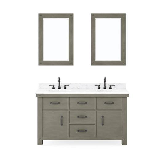 Water Creation | 60 Inch Grizzle Grey Double Sink Bathroom Vanity With Mirrors With Carrara White Marble Counter Top From The ABERDEEN Collection | AB60CW03GG-A24000000