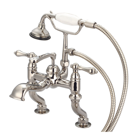 Water Creation | Vintage Classic Adjustable Center Deck Mount Tub Faucet With Handheld Shower in Polished Nickel (PVD) Finish With Metal Lever Handles Without Labels | F6-0004-05-AL