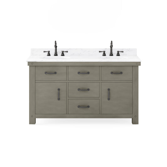 Water Creation | 60 Inch Grizzle Grey Double Sink Bathroom Vanity With Carrara White Marble Counter Top From The ABERDEEN Collection | AB60CW03GG-000000000