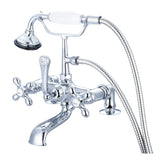 Water Creation | Vintage Classic 7 Inch Spread Deck Mount Tub Faucet With 2 Inch Risers & Handheld Shower in Chrome Finish With Metal Lever Handles, Hot And Cold Labels Included | F6-0007-01-AX