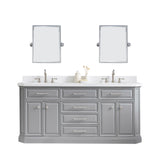 Water Creation | 72" Palace Collection Quartz Carrara Cashmere Grey Bathroom Vanity Set With Hardware And F2-0012 Faucets, Mirror in Polished Nickel (PVD) Finish | PA72QZ05CG-E18TL1205