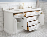 Water Creation | 72" Palace Collection Quartz Carrara Pure White Bathroom Vanity Set With Hardware in Polished Nickel (PVD) Finish | PA72QZ05PW-000000000