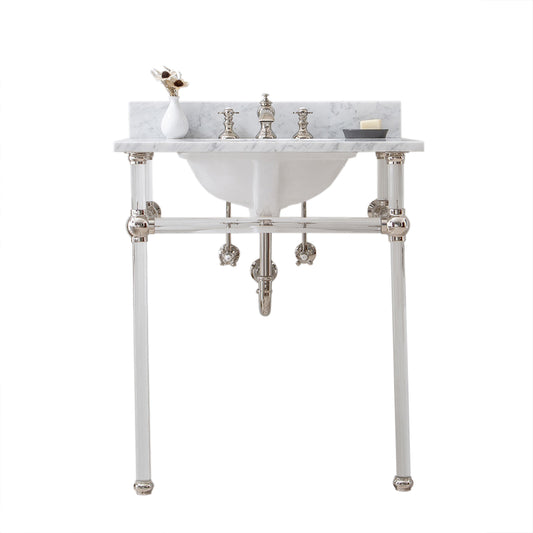 Water Creation | Empire 30 Inch Wide Single Wash Stand, P-Trap, Counter Top with Basin, and F2-0013 Faucet included in Polished Nickel (PVD) Finish | EP30D-0513