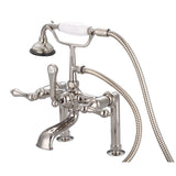 Water Creation | Vintage Classic 7 Inch Spread Deck Mount Tub Faucet With 6 Inch Risers & Handheld Shower in Polished Nickel (PVD) Finish With Metal Lever Handles Without Labels | F6-0006-05-AL