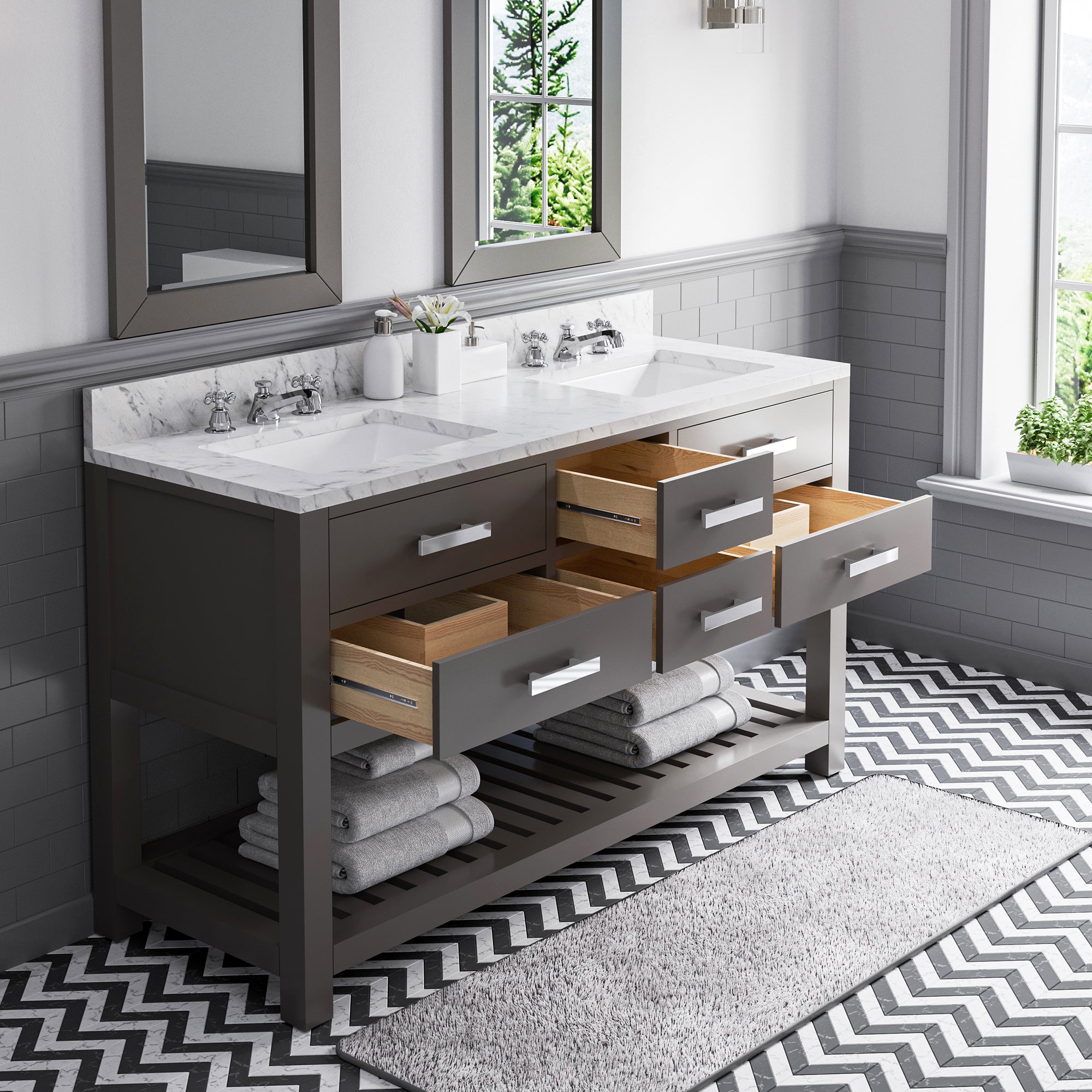 Water Creation | 60 Inch Cashmere Grey Double Sink Bathroom Vanity With Faucet From The Madalyn Collection | MA60CW01CG-000BX0901