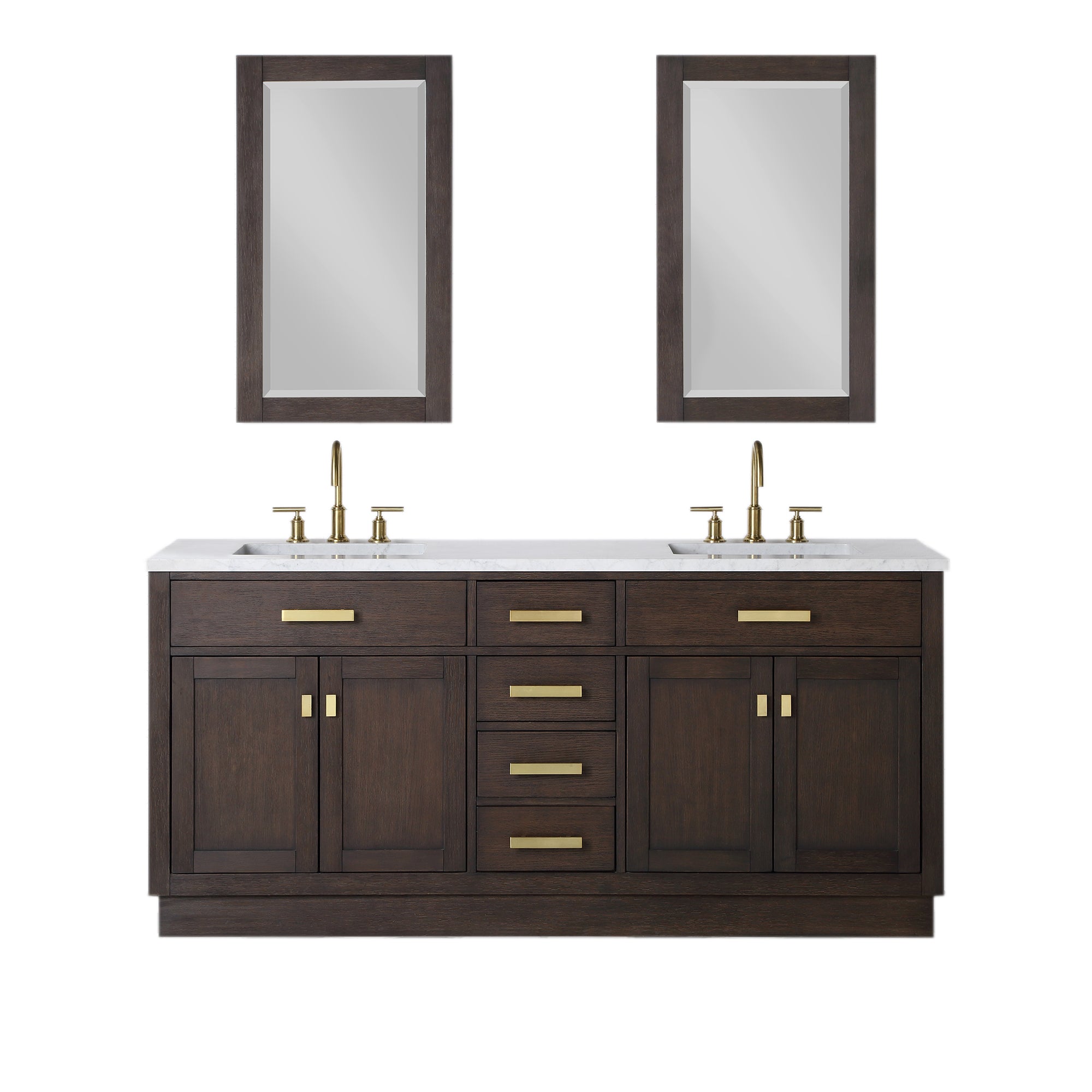 Water Creation | Chestnut 72 In. Double Sink Carrara White Marble Countertop Vanity In Brown Oak with Mirrors | CH72CW06BK-R21000000